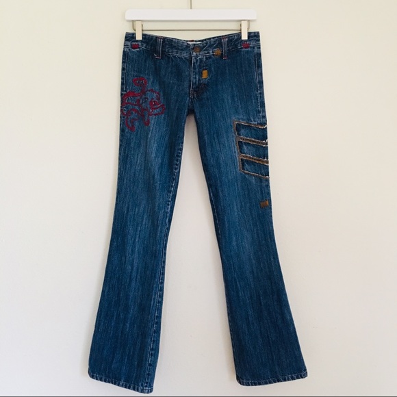 Embroidered Wide leg Flared  jeans - Picture 1 of 8
